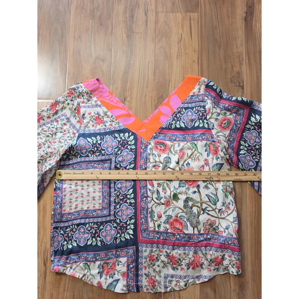 Aldo Martins Gina Top Blouse Eclectic Multicolor Floral Boho Kimono Foulard Top - Picture 8 of 9